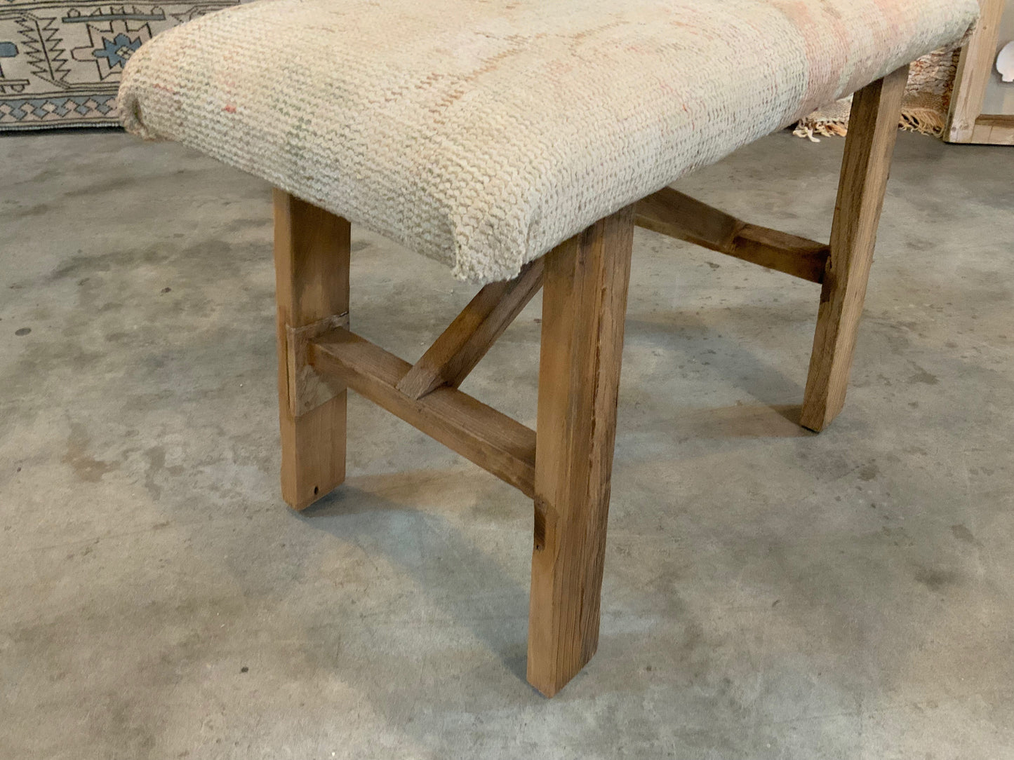 Med - Vintage Rug Upholstered Wood Bench