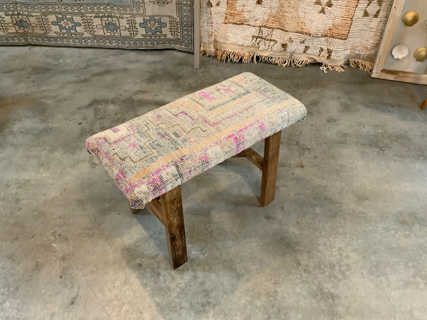 Med - Vintage Rug Upholstered Wood Bench