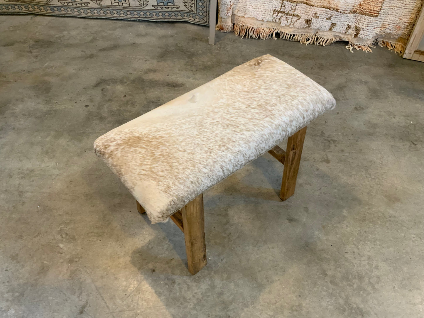 Med - Cow Hide Upholstered Wood Bench