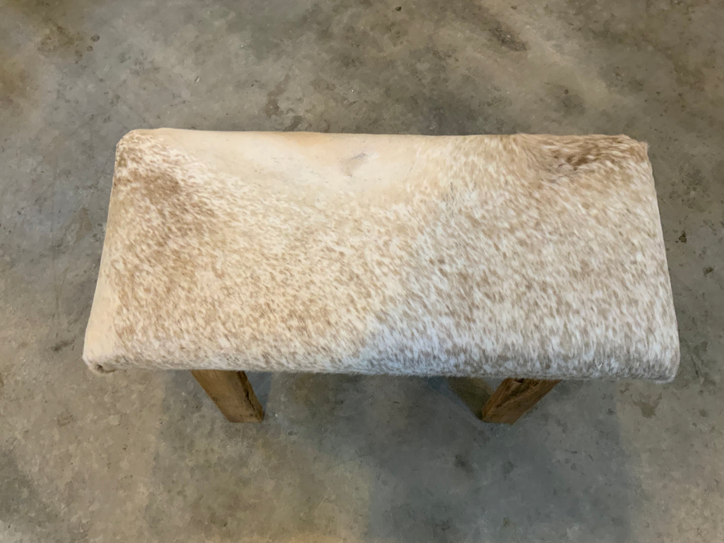 Med - Cow Hide Upholstered Wood Bench