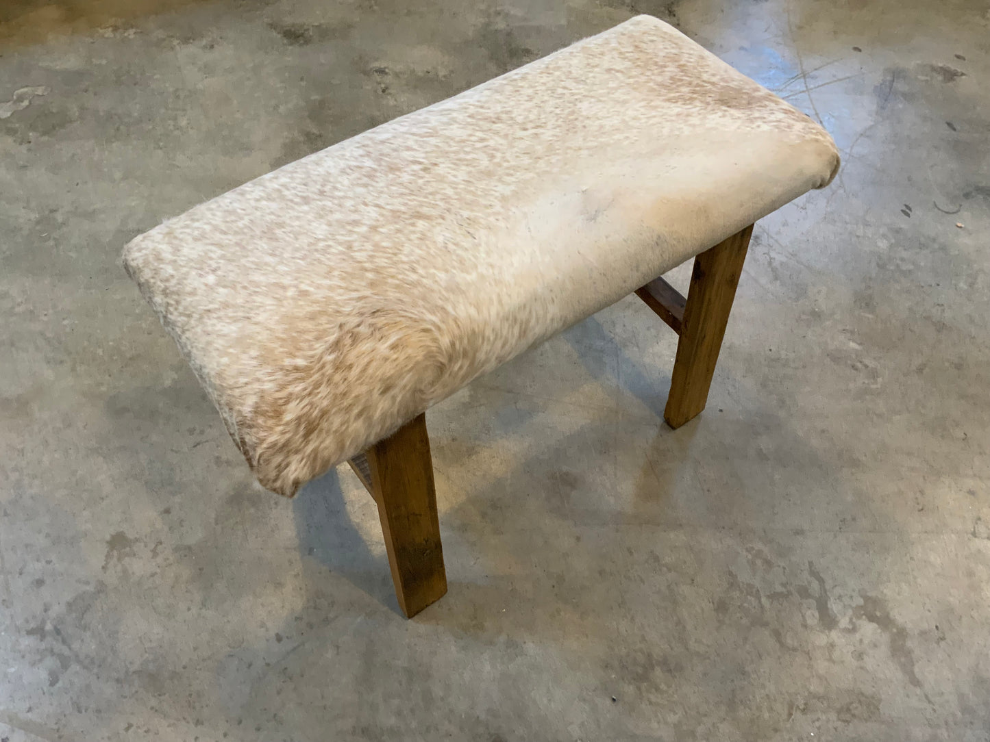 Med - Cow Hide Upholstered Wood Bench