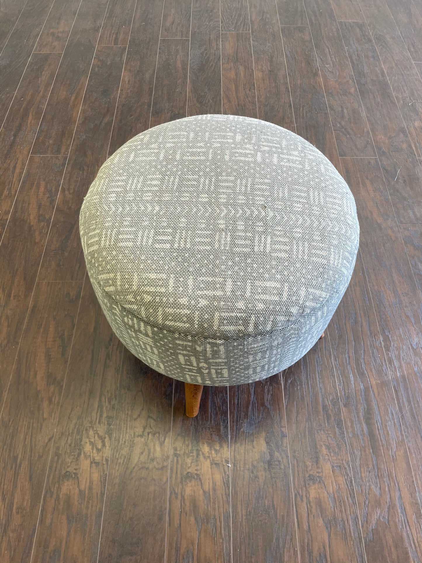Round Turkish Upholstered Ottoman Mud Cloth - LG
