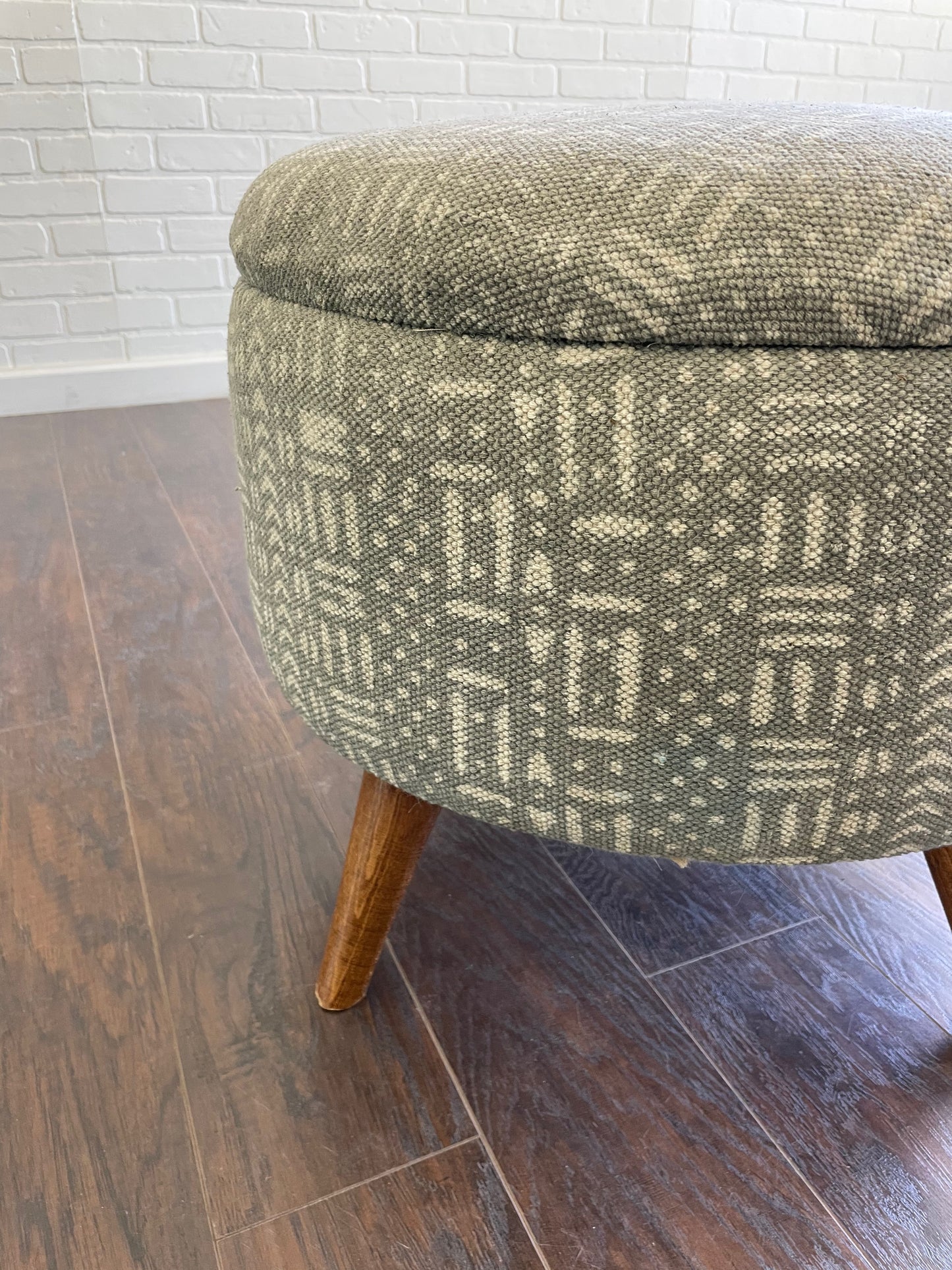 Round Turkish Upholstered Ottoman Mud Cloth - LG