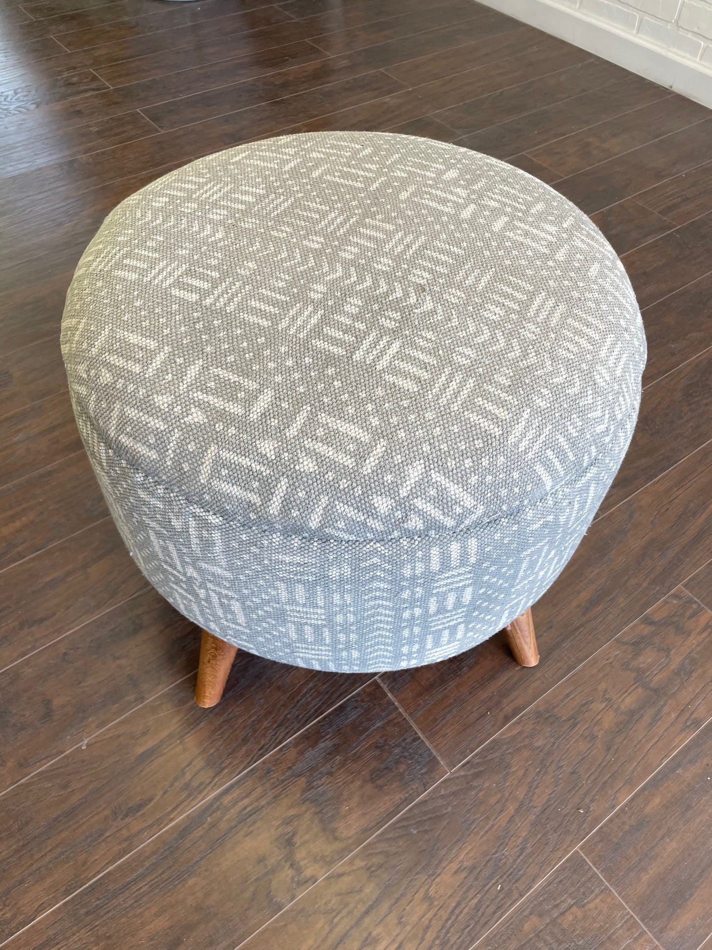 Round Turkish Upholstered Ottoman Mud Cloth - LG