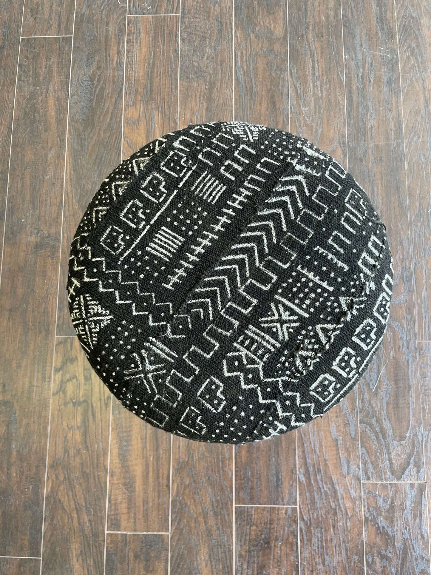 Round Turkish Upholstered Ottoman Mud Cloth - Tall