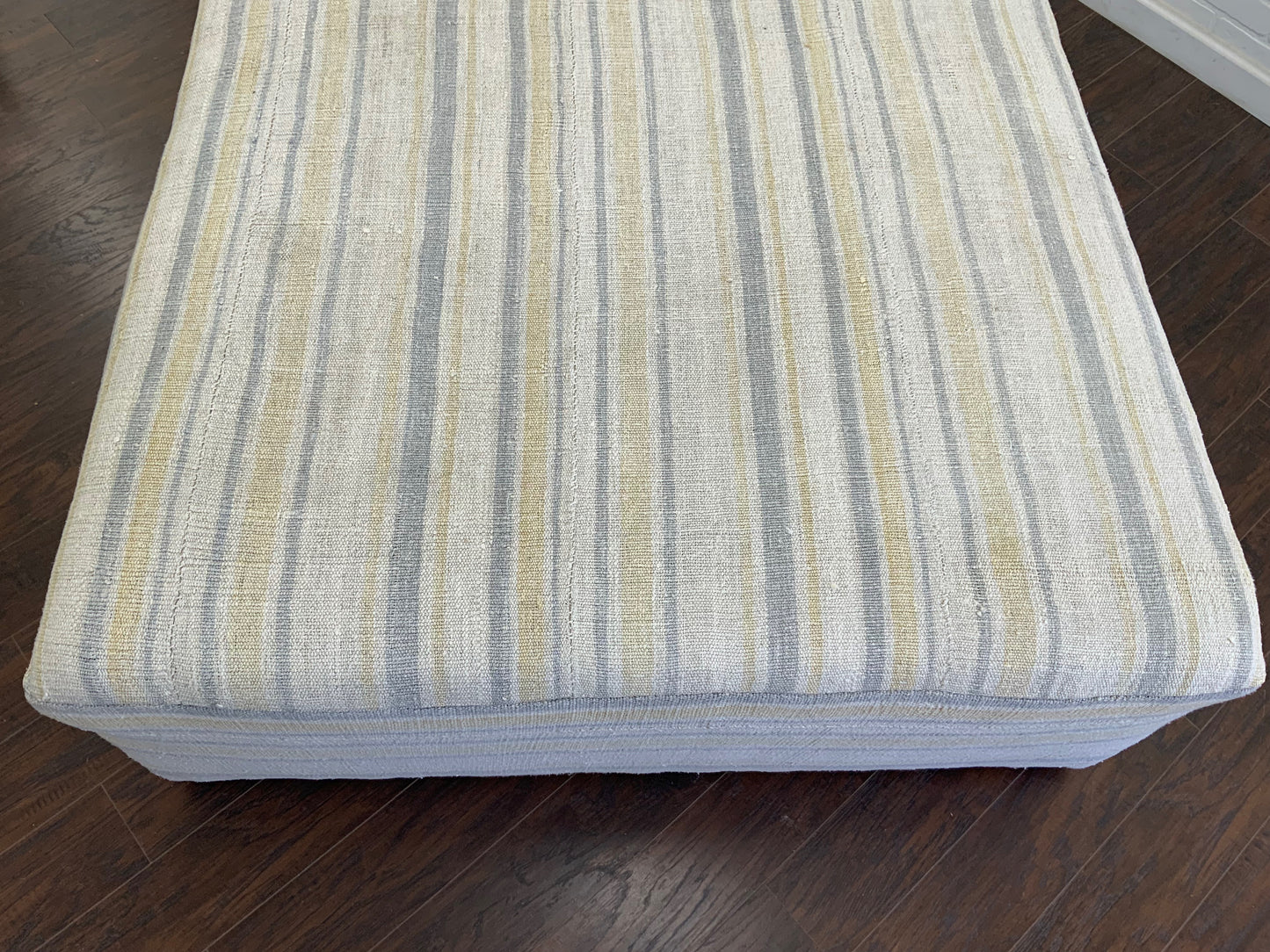 Handcrafted Vintage White Hemp Upholstered Ottoman - XL