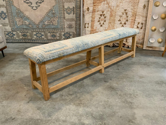 LG - Vintage Rug Upholstered Bleached Wood Bench - B