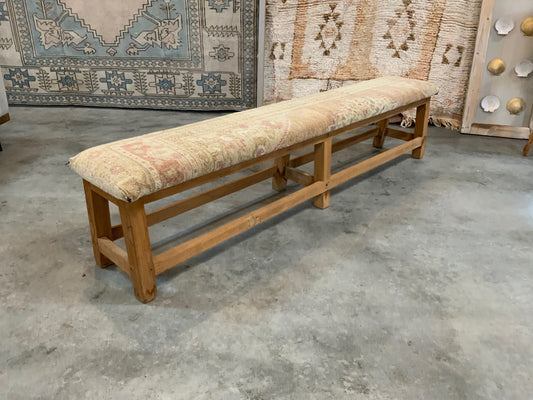 LG - Vintage Rug Upholstered Bleached Wood Bench