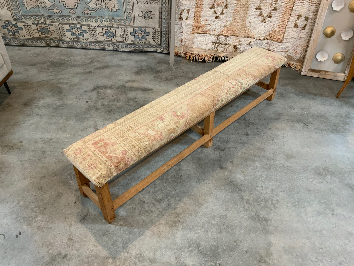 LG - Vintage Rug Upholstered Bleached Wood Bench