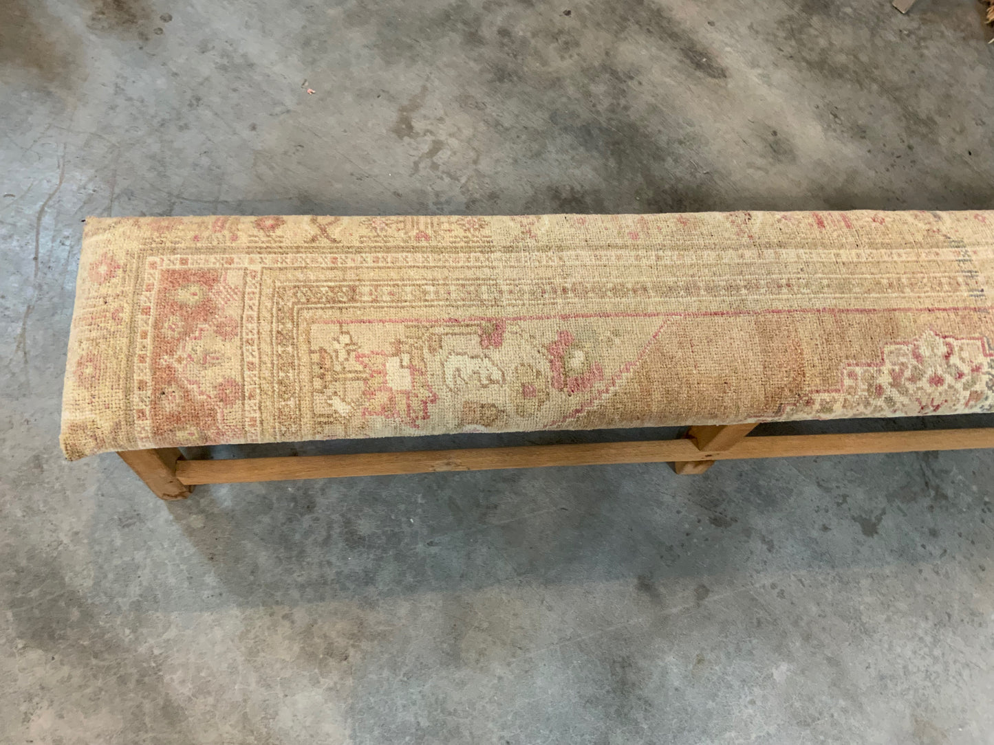 LG - Vintage Rug Upholstered Bleached Wood Bench