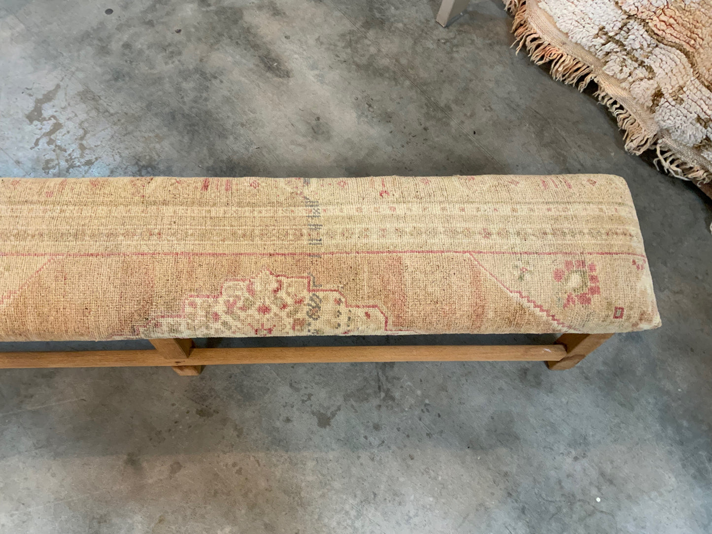 LG - Vintage Rug Upholstered Bleached Wood Bench