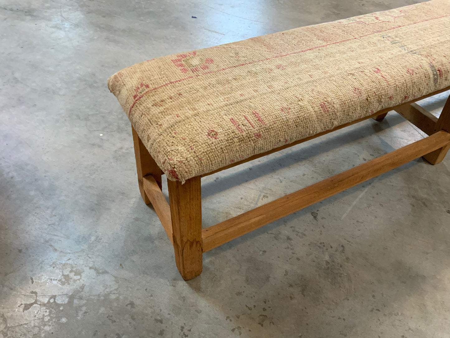 LG - Vintage Rug Upholstered Bleached Wood Bench