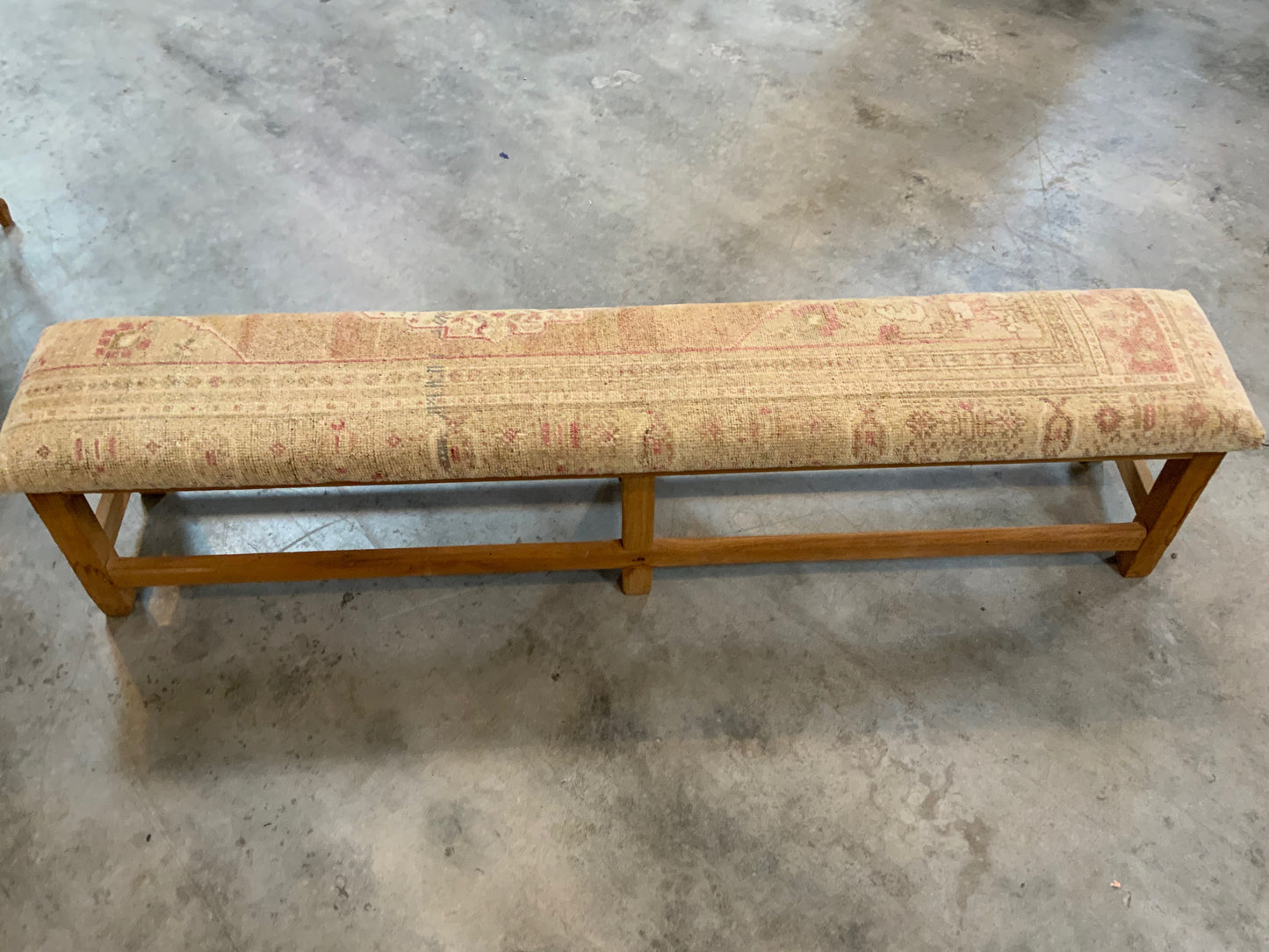 LG - Vintage Rug Upholstered Bleached Wood Bench