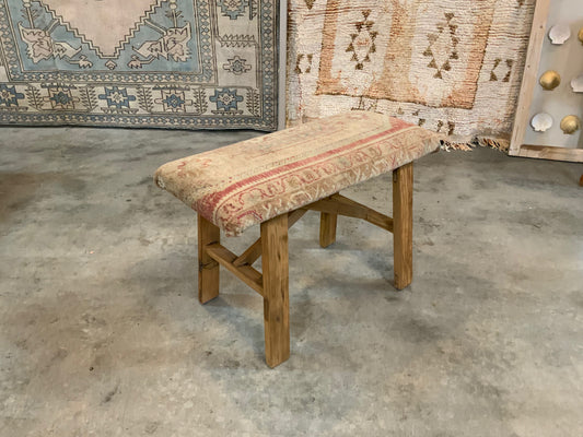 Med - Vintage Rug Upholstered Wood Bench