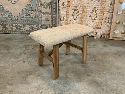 Med - Vintage Rug Upholstered Wood Bench