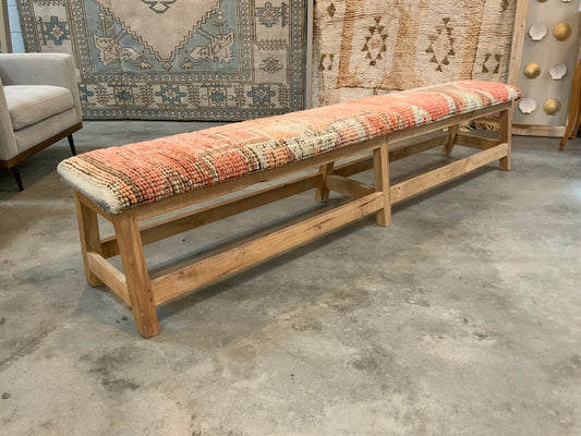 LG - Vintage Rug Upholstered Bleached Wood Bench