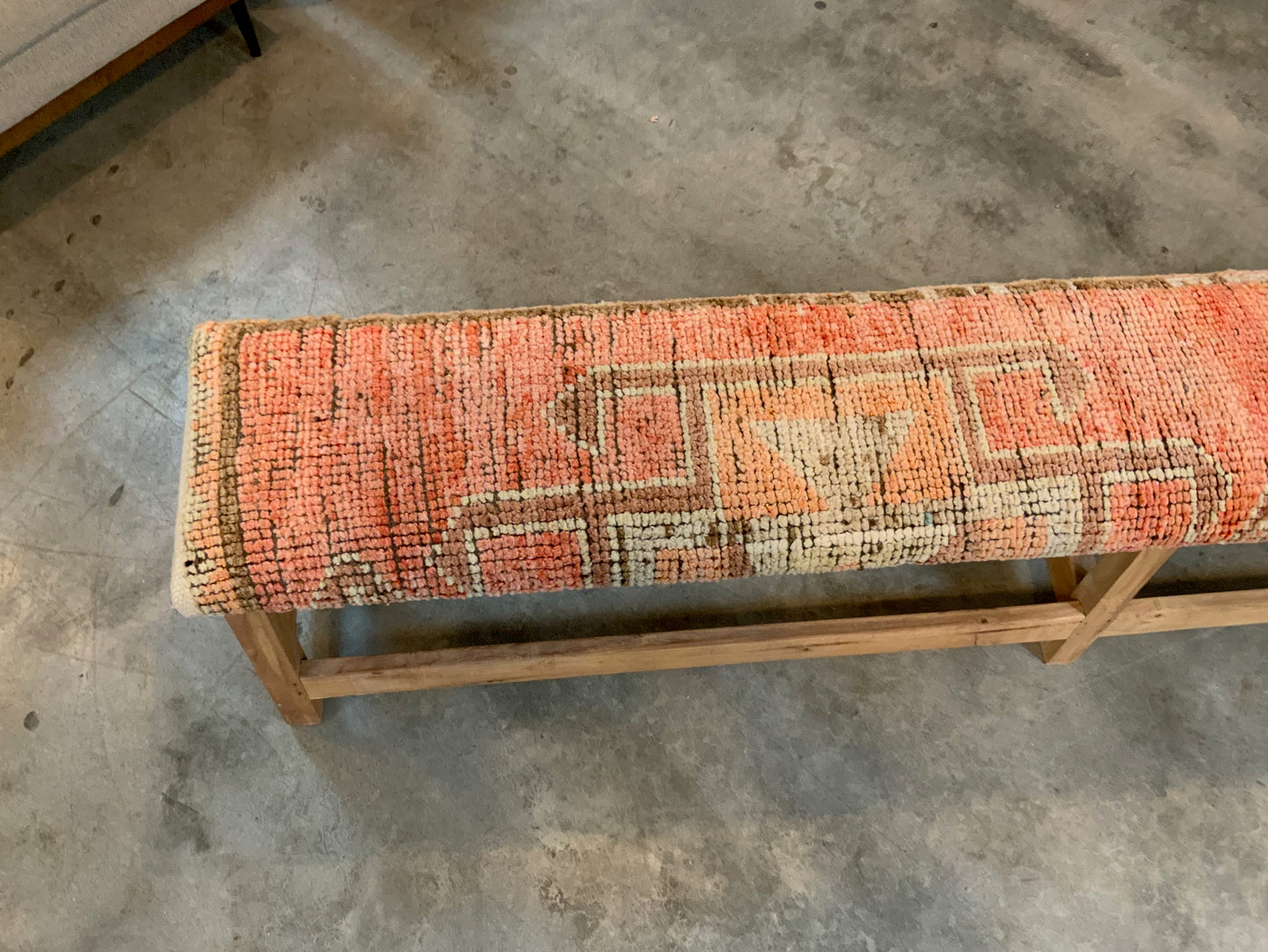 LG - Vintage Rug Upholstered Bleached Wood Bench