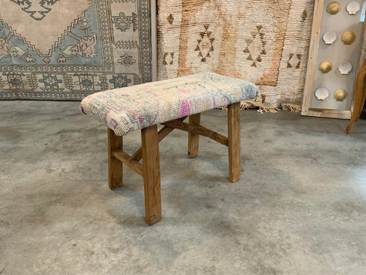 Med - Vintage Rug Upholstered Wood Bench