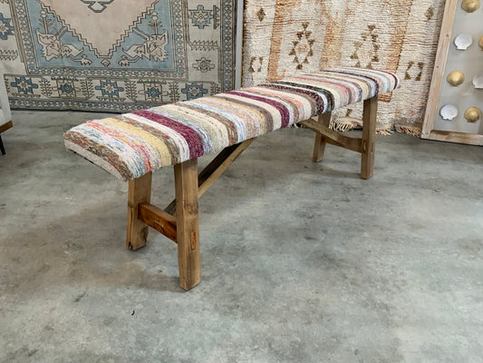 LG - Vintage Rug Upholstered Wood Bench