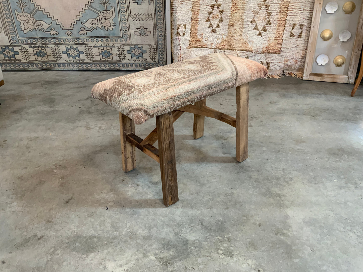 Med - Vintage Rug Upholstered Wood Bench