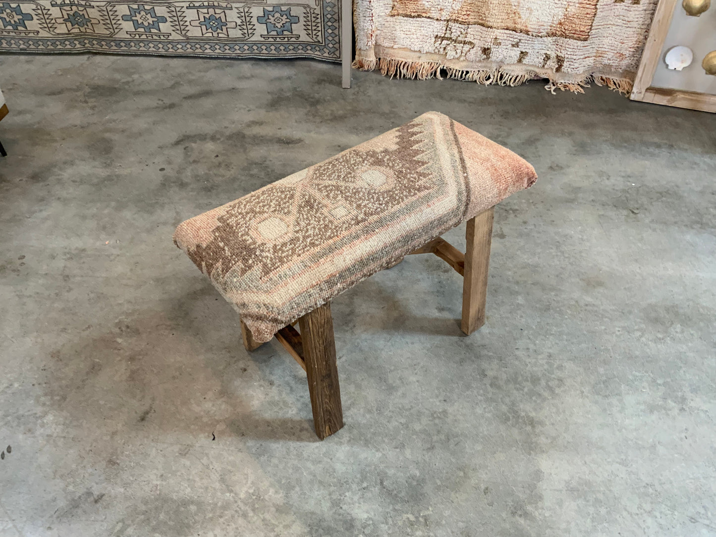 Med - Vintage Rug Upholstered Wood Bench