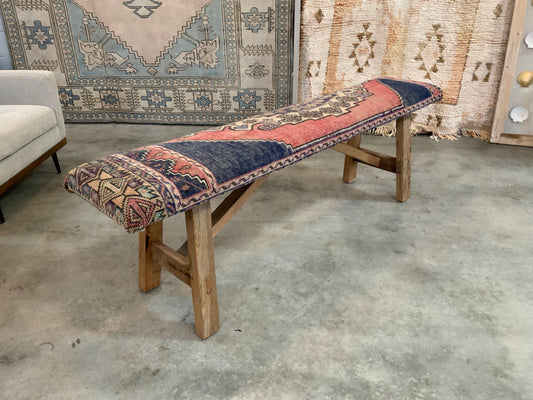 LG - Vintage Rug Upholstered Wood Bench - B