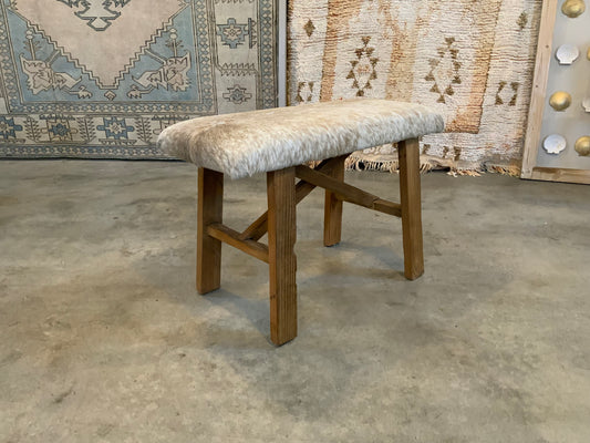 Med - Cow Hide Upholstered Wood Bench