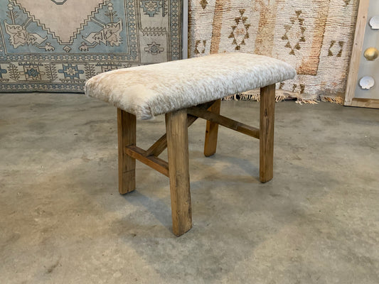 Med - Cow Hide Upholstered Wood Bench