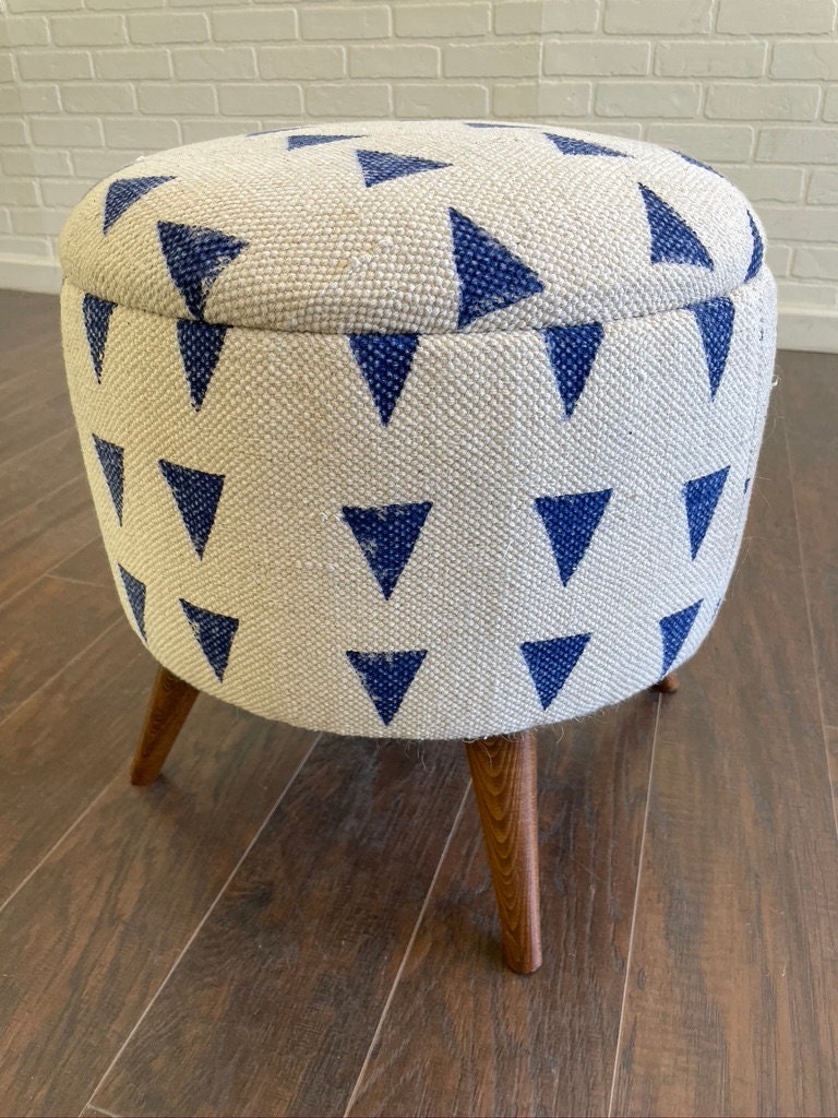 Round Wood Print Upholstered Ottoman - Med TOSS126