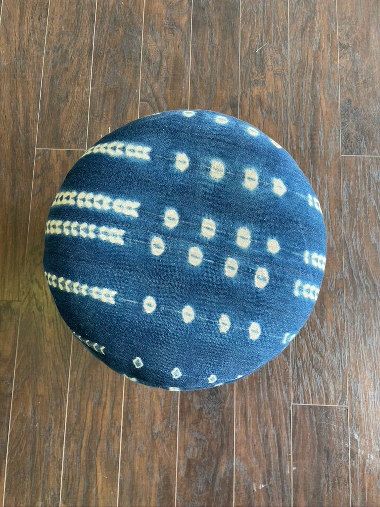 Round Turkish Upholstered Ottoman Mud Cloth - Med TOUS112