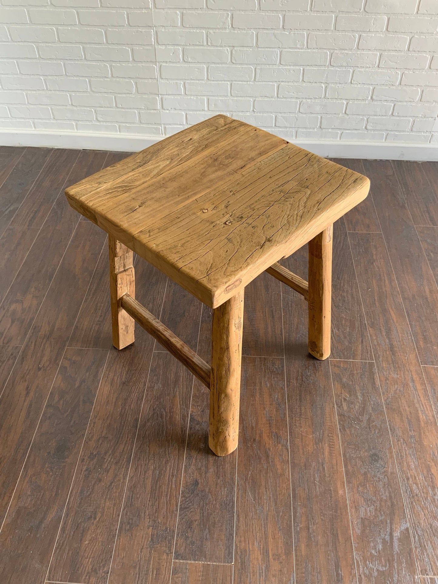 Reclaimed Elm Wood Square Side Table