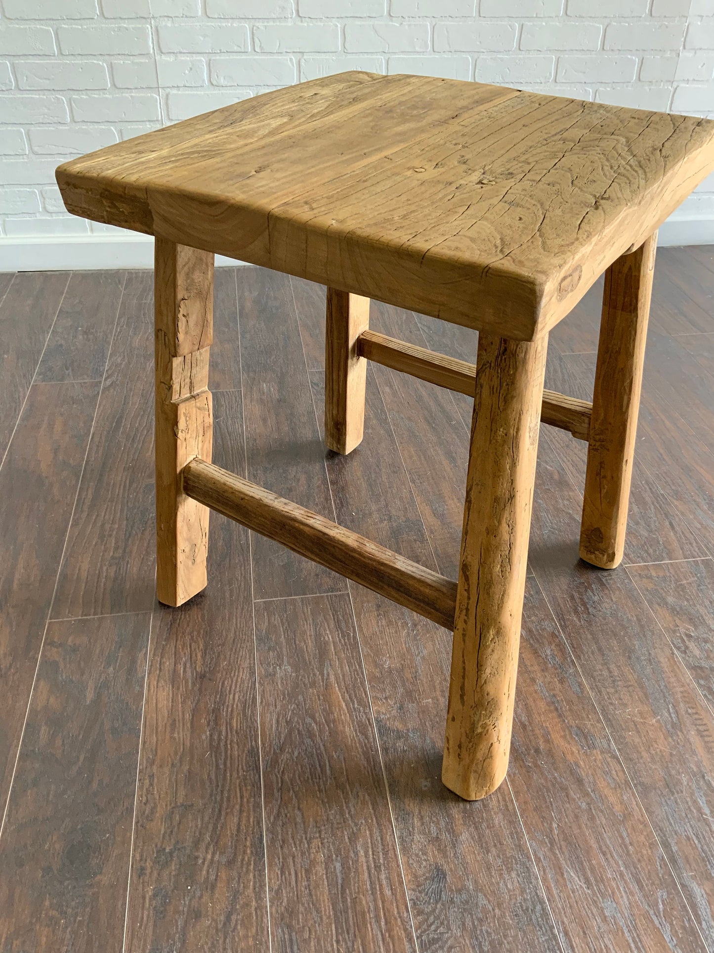 Reclaimed Elm Wood Square Side Table