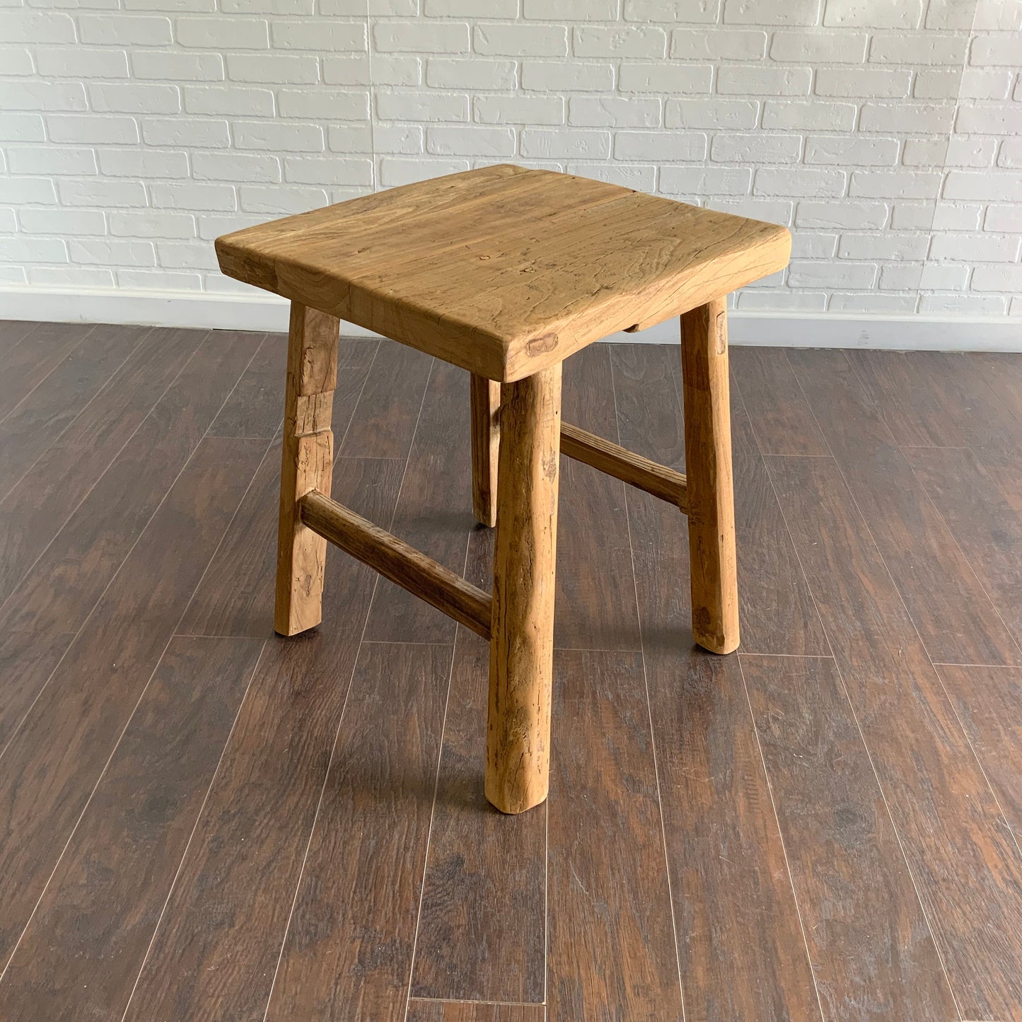 Reclaimed Elm Wood Square Side Table