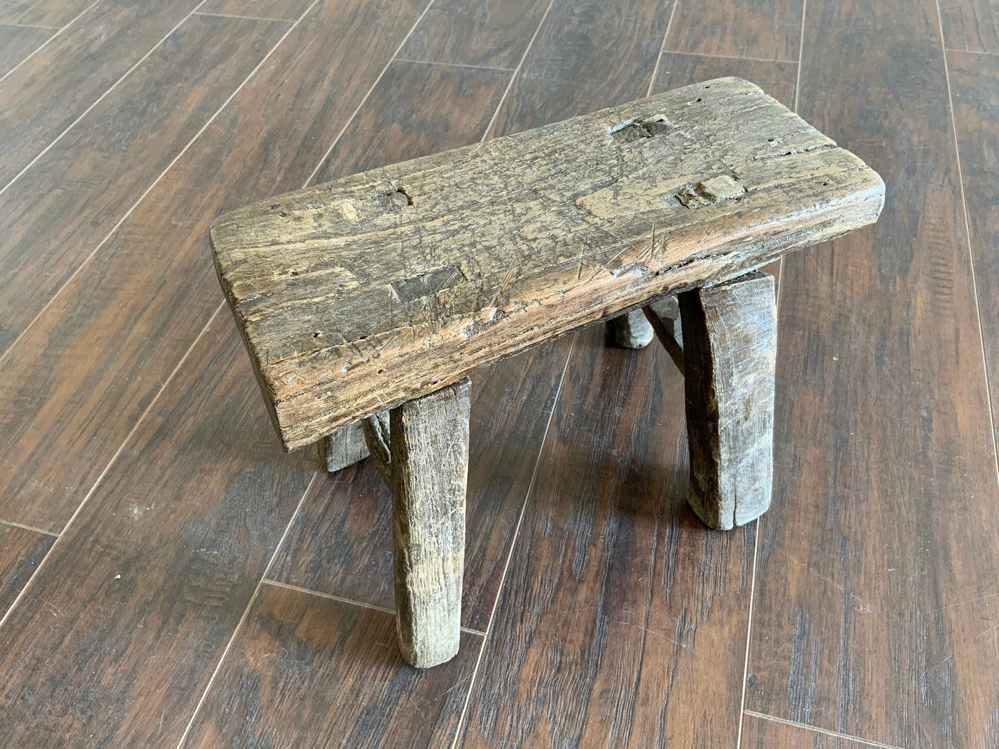 Vintage Reclaimed Elm Wood Mini Stool