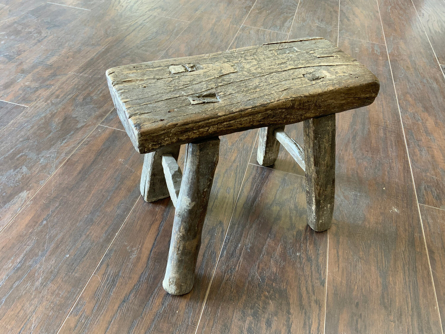 Vintage Reclaimed Elm Wood Mini Stool