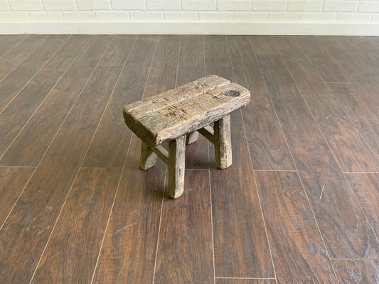 Vintage Reclaimed Elm Wood Mini Stool