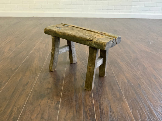 Vintage Reclaimed Elm Wood Mini Stool