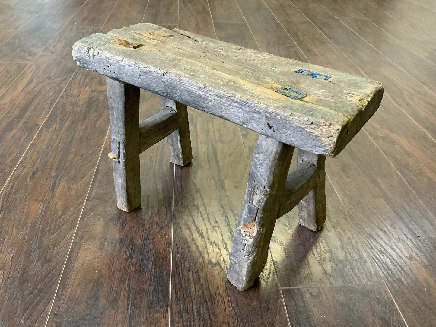 Vintage Reclaimed Elm Wood Mini Stool