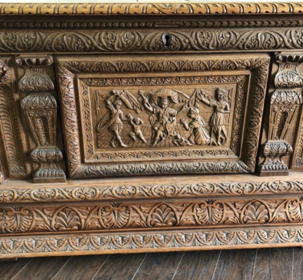 Beautiful Antique Carved Oak Chest