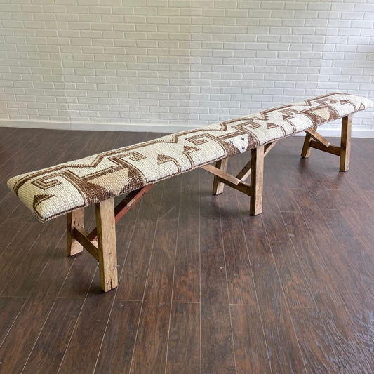 XL - Vintage Rug Upholstered Wood Bench