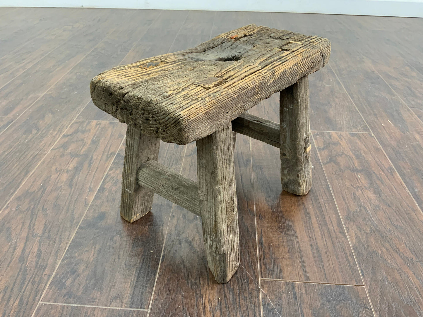 Vintage Reclaimed Elm Wood Mini Stool