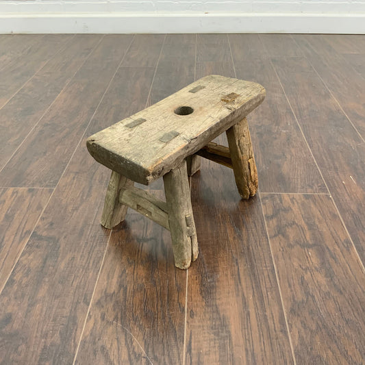 Vintage Reclaimed Elm Wood Mini Stool