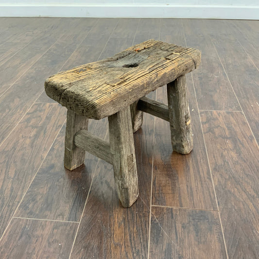 Vintage Reclaimed Elm Wood Mini Stool