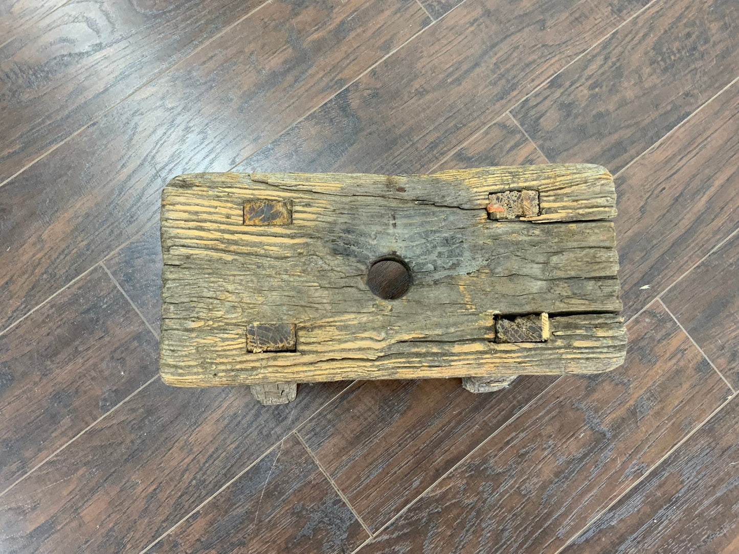 Vintage Reclaimed Elm Wood Mini Stool