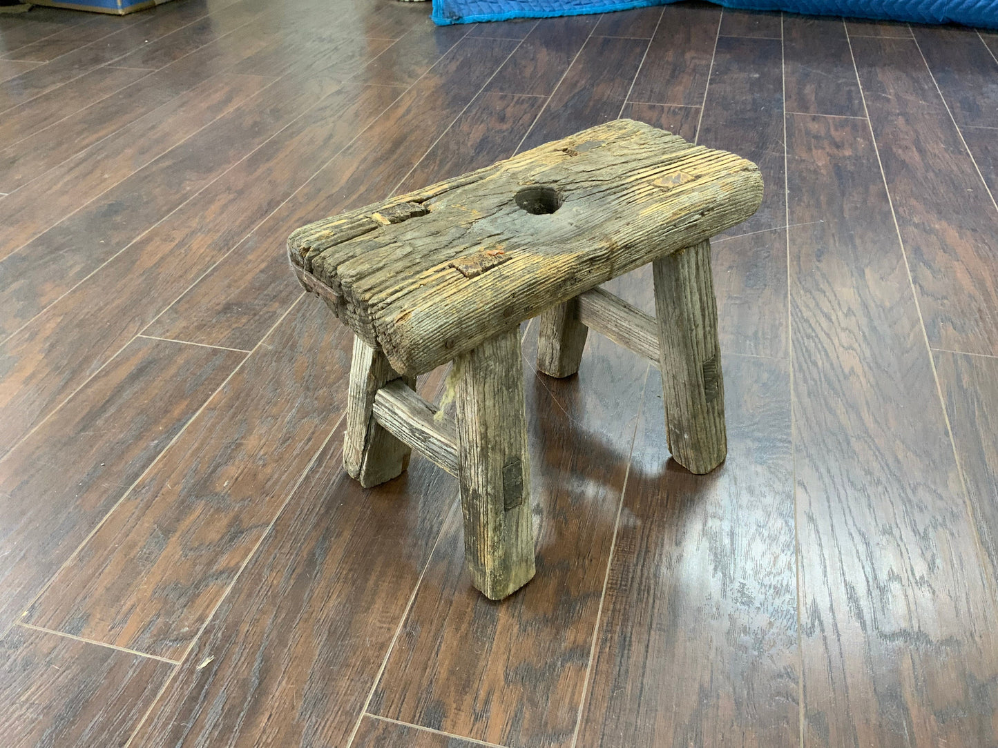 Vintage Reclaimed Elm Wood Mini Stool