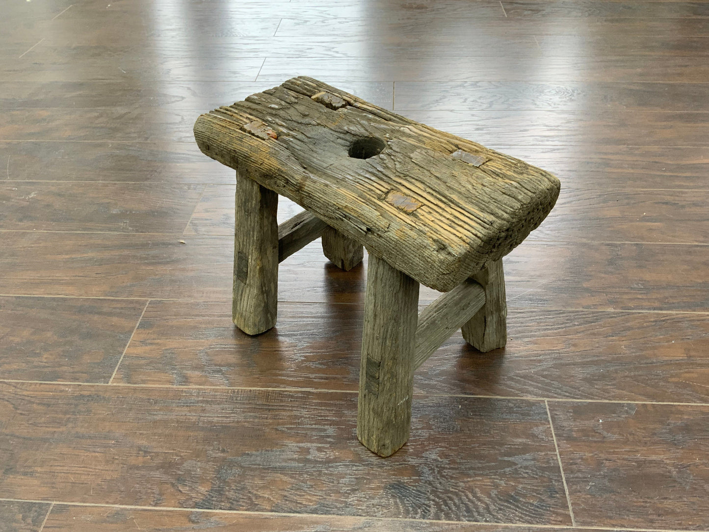 Vintage Reclaimed Elm Wood Mini Stool