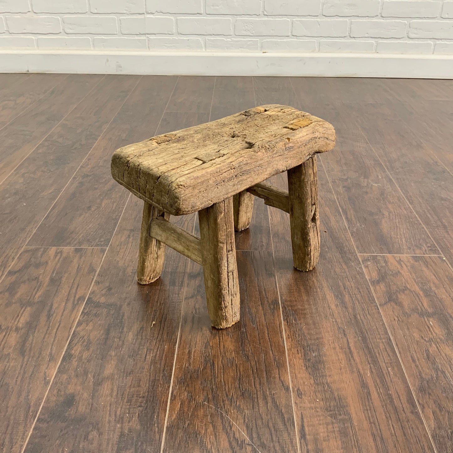 Vintage Reclaimed Elm Wood Mini Stool