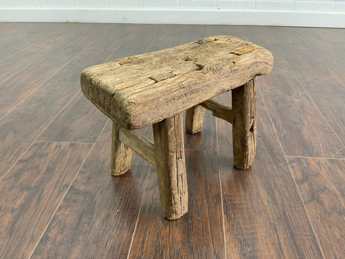 Vintage Reclaimed Elm Wood Mini Stool