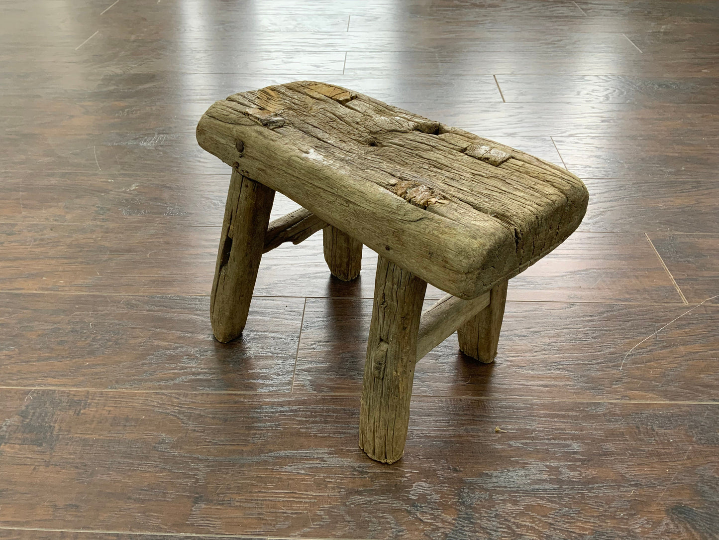 Vintage Reclaimed Elm Wood Mini Stool