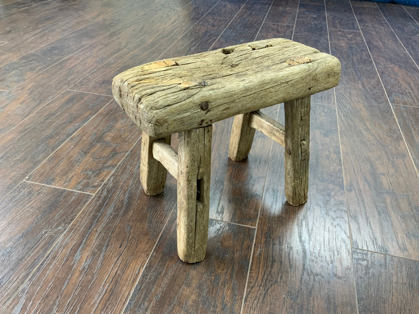 Vintage Reclaimed Elm Wood Mini Stool